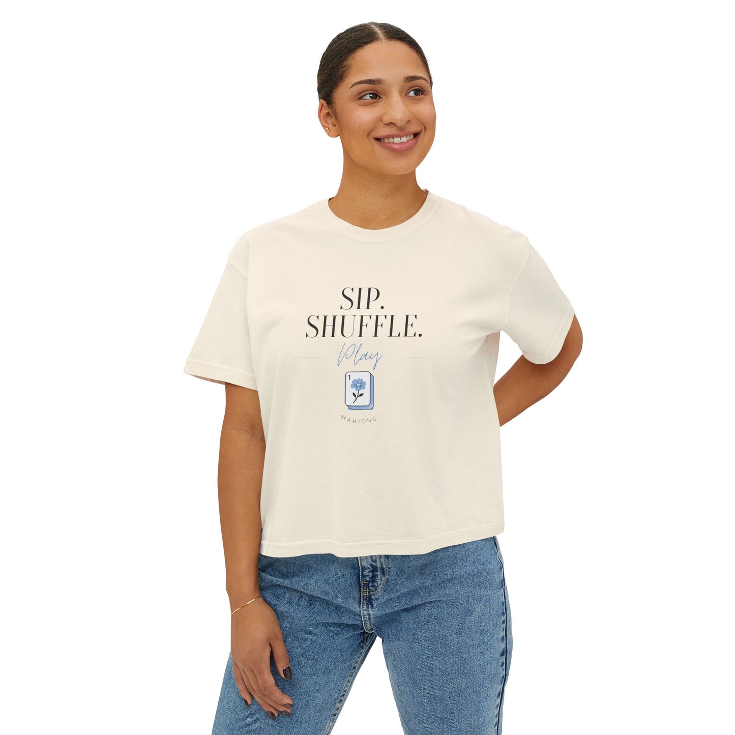 Women's Mahjong Sip Shuffle Play T-Shirt Coastal Bamboo | Cotton