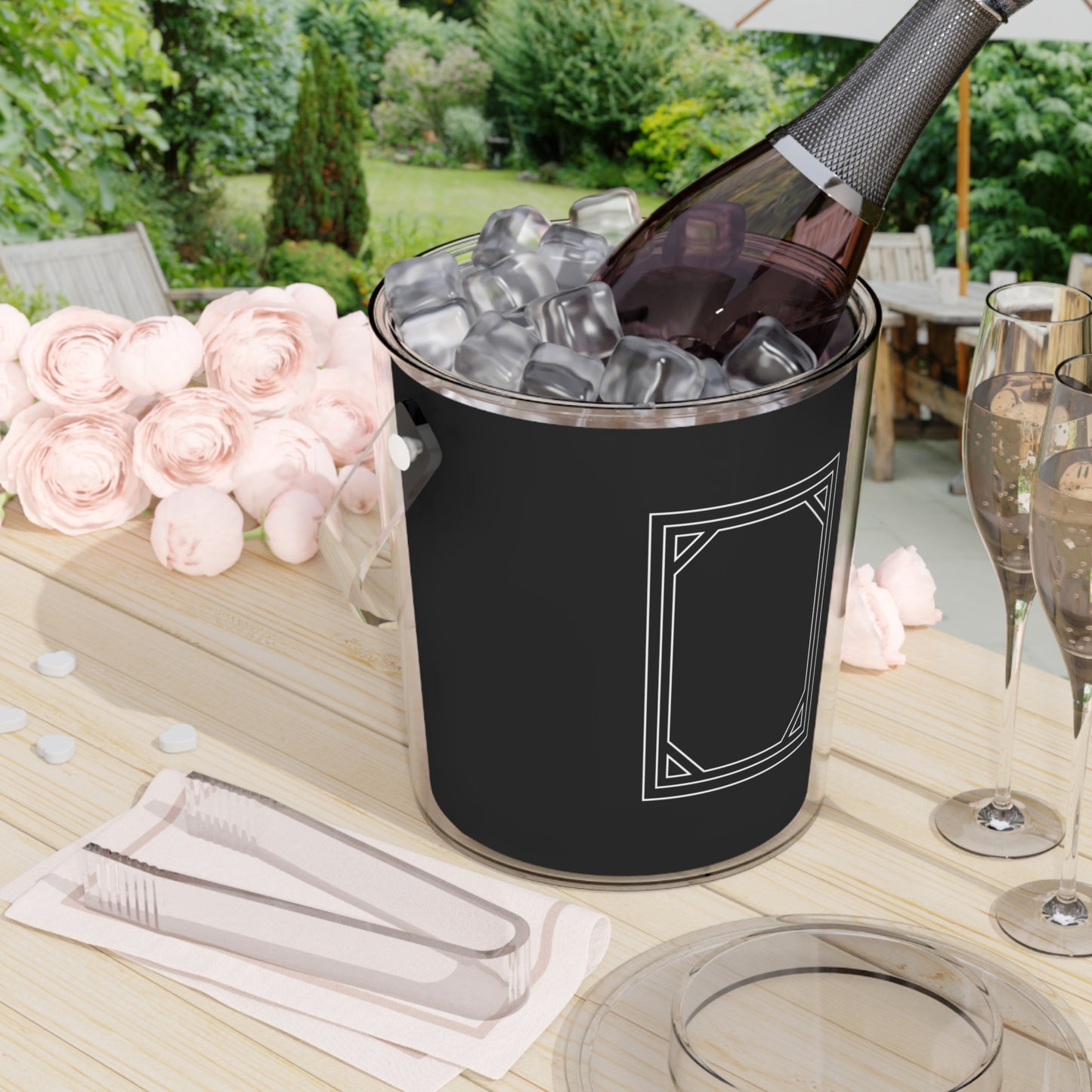 The Mahjong Soap Ice Bucket with Tongs- Black