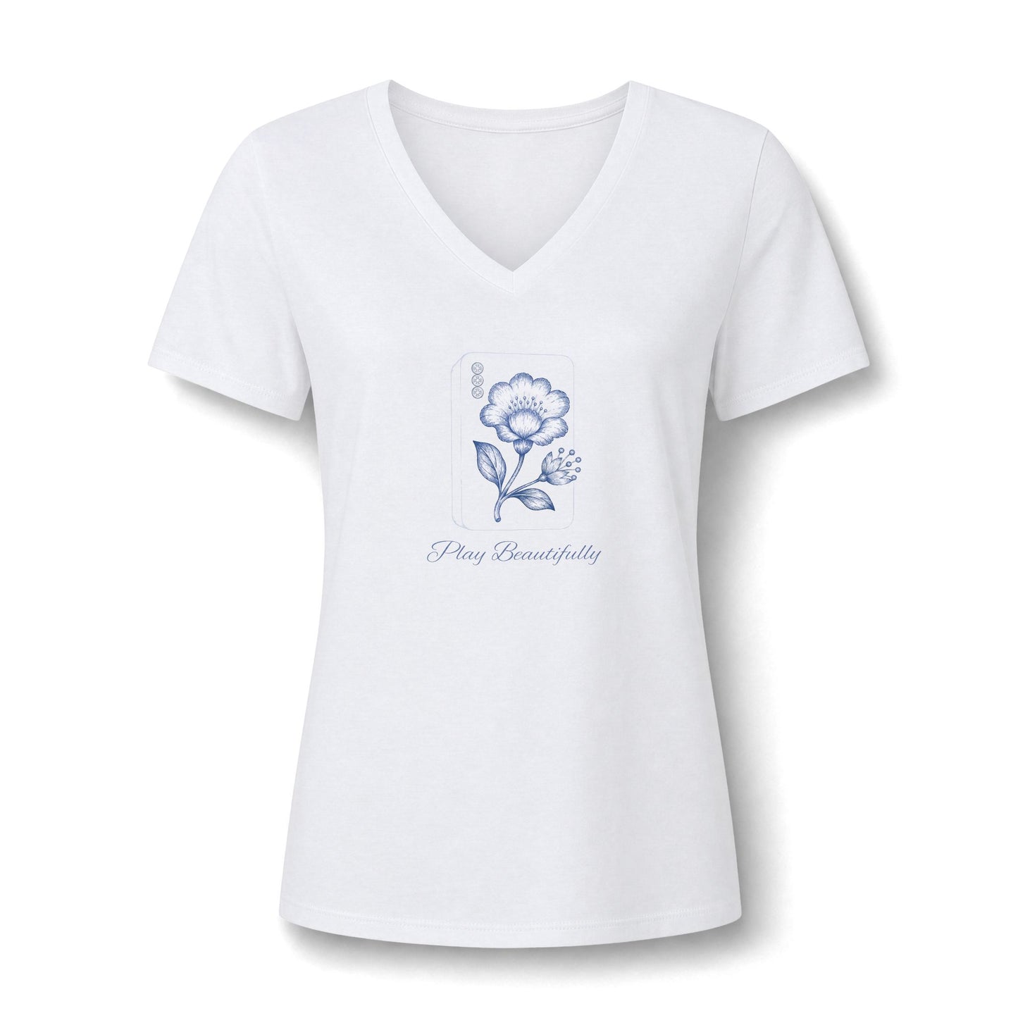 Women’s Mahjong Play Beautifully V-Neck Tee Coastal Bamboo | Cotton